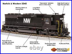 BROADWAY LIMITED 4288 HO EMD SD45 N&W #1803 Paragon4 Sound/DC/DCC (High Hood)