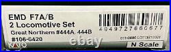 KATO N Scale #106-0420 F7 A/B 2 Locomotive Set Great Northern #444A & #444B NOS