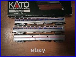 KATO N scale SDP40F Amtrak Ph. 1 501 with PRR Corrugated Set C & Amtrak Cars